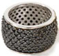 Modena wide pave set round wedding band in platinum with black lab grown diamond look cubic zirconia.