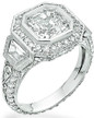 Rizzetta 2.5 Carat Princess Cut Cubic Zirconia Trapezoid Pave Set Round Halo Ring