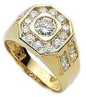 Aidon Bezel and Channel Set Solitaire Mens Ring with lab grown diamond look cubic zirconia in 14k yellow gold.