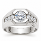 Armstrong round bezel set channel set mens ring with lab created diamond simulant cubic zirconia in 14k white gold.