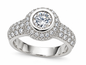 Rimona 1 carat bezel set round lab grown diamond simulant cubic zirconia pave antique estate solitaire in platinum.