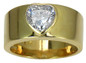 Heart 1 carat bezel set lab grown diamond quality cubic zirconia cigar band in 14k yellow gold.