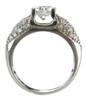 Pave dome 1 carat round lab grown diamond simulant cubic zirconia pave solitaire engagement ring in platinum.