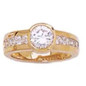 Layla 2 carat round bezel set lab grown diamond alternative cubic zirconia engagement ring in 14k yellow gold.