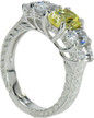 Mariposa 1 carat oval center canary lab grown diamond quality cubic zirconia antique estate style ring in platinum.