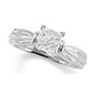 Ribbed Princess Cut Square Solitaire Engagement Ring with laboratory grown diamond look cubic zirconia in 14k white gold.