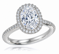 Hamilton 2.5 Carat Oval Laboratory Grown Diamond Simulant Cubic Zirconia Micro Pave Set Round Halo Eternity Engagement Ring in 14k or 18k white gold, or platinum.
