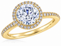 Hamilton 4 Carat Round Laboratory Grown Diamond Simulant Cubic Zirconia Micro Pave Set Halo Eternity Engagement Ring in 14k or 18k yellow gold.