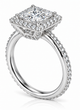 Hamilton 2.5 Carat Princess Cut Lab created Diamond look Cubic Zirconia Micro Pave Set Halo Eternity Engagement Ring in platinum.