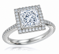 Hamilton 1.5 Carat Princess Cut Lab Grown Diamond look Alternative Cubic Zirconia Micro Pave Set Halo Eternity Engagement Ring in 14k or 18k white gold.