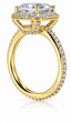 Hamilton 2.5 Carat Cushion Cut Square Lab Grown Diamond Simulant Cubic Zirconia Micro Pave Set Round Halo Eternity Engagement Ring in 18k yellow gold.