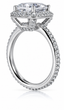 Hamilton 1 Carat Cushion Cut Square Laboratory Created Diamond Look Cubic Zirconia Micro Pave Set Round Halo Eternity Engagement Ring in 18k white gold.