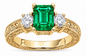 Emro 1.5 carat man made emerald cut lab grown diamond simulant cubic zirconia three stone antique estate ring in 14k yellow gold.