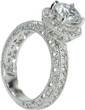 Roseta 1.5 carat round laboratory grown diamond alternative cubic zirconia halo pave engagement ring in 14k white gold.