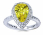 Erika 3 carat canary pear lab grown diamond look cubic zirconia eternity pave halo solitaire engagement ring in platinum.