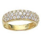 Narrow three row pave set round lab grown diamond quality cubic zirconia band in 14k yellow gold.