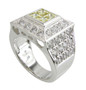 Quad Bezel Set Princess Cut Pave Mens Ring with lab grown diamond look cubic zirconia in 14k white gold.