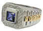 Aristocrat Princess Cut Bezel Set Pave Mens Ring with simulated lab grown diamond alternative cubic zirconia in 14k two tone gold.