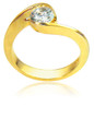 Destina round .75 carat lab grown diamond look cubic zirconia swirled shank engagement ring in 14k yellow gold.