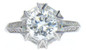 Round 2 Carat Baguette Pave Cathedral Split Shank Solitaire Ring with lab grown diamond look cubic zirconia in platinum.