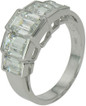 Emerald step cut lab grown diamond simulant cubic zirconia graduated semi bezel set band in platinum.