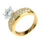 Round 1.5 Carat Pave Set Three Row Solitaire with lab grown diamond look cubic zirconia in 14k yellow gold.