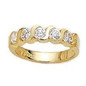S style round lab grown diamond simulant cubic zirconia anniversary band or wedding ring in 14k yellow gold.
