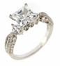 LeFleur 1.5 carat princess cut lab grown diamond simulant cubic zirconia antique estate style ring in 14k white gold.