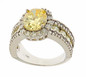 Oval 2.5 carat canary lab grown diamond alternative cubic zirconia halo pave solitaire engagement ring in 14k white gold.