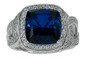 Corsair 5.5 carat cushion cut lab grown diamond look cubic zirconia engagement ring in 14k gold or platinum.