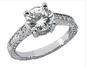 Claudine 2 carat round lab grown diamond look cubic zirconia pave engraved engagement ring in 14k, 18k and platinum.