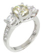 Round 1 carat canary lab grown diamond alternative cubic zirconia three stone solitaire engagement ring in 14k white gold.