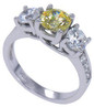 Round 1 carat canary lab grown diamond simulant cubic zirconia three stone solitaire engagement ring in 18k white gold.