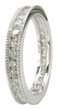 Milgrain channel set round lab grown diamond quality cubic zirconia eternity band in 14k white gold.