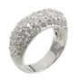 Pave set round lab grown diamond look cubic zirconia squared style domed band in 14k white gold.