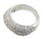 Pave set round lab grown diamond quality cubic zirconia squared style domed band in platinum.