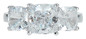 Trio three stone 2.5 carat cushion cut square lab grown diamond alternative cubic zirconia ring in 14k white gold.