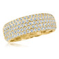 Micro pave set round lab grown diamond simulant cubic zirconia anniversary band in 18k yellow gold.