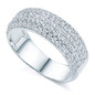 Micro pave set round lab grown diamond simulant cubic zirconia anniversary band in 14k white gold.