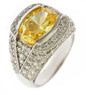 Seeker 4 carat oval canary semi bezel set lab grown diamond look cubic zirconia pave ring in 14k white gold.