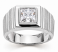 Geometrics Princess Cut Bezel Set Mens Ring with lab created diamond look cubic zirconia in Platinum.
