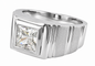 Geometrics Princess Cut Bezel Set Mens Ring with lab grown diamond alternative cubic zirconia in 14k white gold.