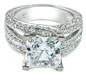 Cassis 4 carat princess cut lab grown diamond look cubic zirconia pave solitaire engagement ring in 18k white gold.