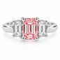 The Jen Ring Inspiration 1 Carat Pink Emerald Step Cut Laboratory Grown Diamond Alternative Cubic Zirconia Three Stone Solitaire Engagement Ring