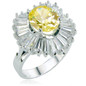 Tamron 1.5 carat oval canary lab grown diamond simulant cubic zirconia ballerina baguette cluster ring in 14k white gold.