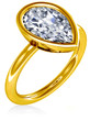 Bezellia 3 carat pear lab grown diamond alternative cubic zirconia bezel set solitaire engagement ring in 14k yellow gold.