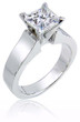 Princess Cut 1.5 Carat Cathedral Solitaire Engagement Ring with lab grown diamond simulant cubic zirconia in 14k white gold.