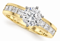 Channel Set Princess Cut and 1.5 Carat Round Solitaire Engagement Ring with lab grown diamond look cubic zirconia in 14k yellow gold.
