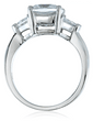 2.5 carat cushion cut square with trillions diamond quality lab grown cubic zirconia three stone ring in 14k white gold.