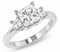 Three Stone 1 Carat Princess Cut Engagement Ring with lab grown simulated diamond quality cubic zirconia in 14k white gold.